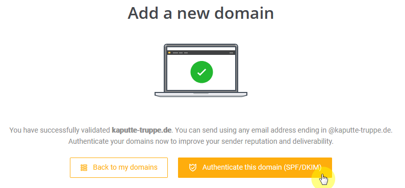 Click "Authenticate this domain (SPF/DKIM)"