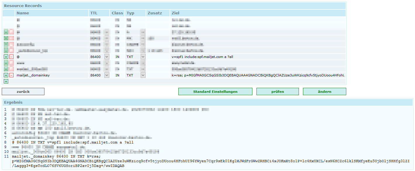 Example for DNS SPF/DKIM TXT records