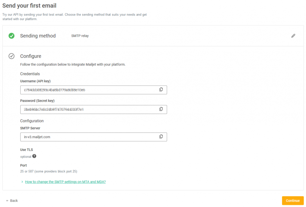 Write down your Mailjet SMTP credentials